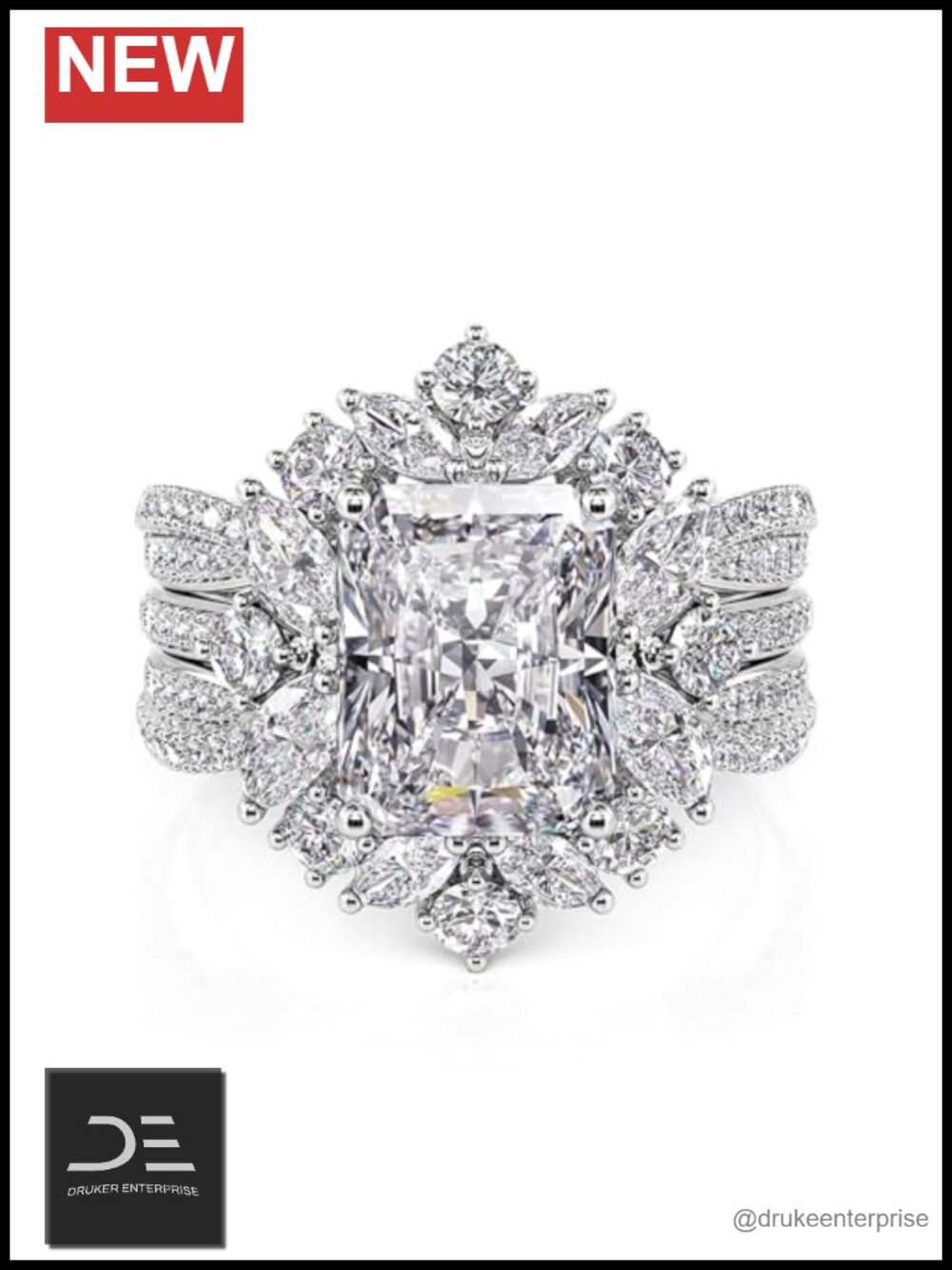 2pc Interchangeable Engagement Ring Set for Women, 5.2CT Radiant Cut Sterling